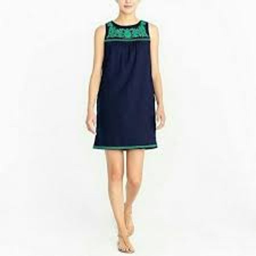 J. CREW Navy Embroidered Detail Linen Dress Casual Beach Size XS
